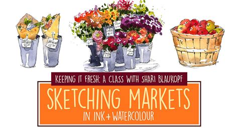 market drawing watercolor|Sketching Markets in Ink & Watercolour .